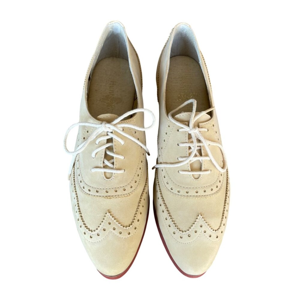 Vintage Hunt Club Womens Light Academia Beige Suede Leather Wingtip Oxford Shoes